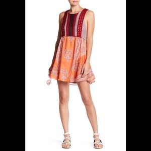 Free People Katie’s Tangerine Babydoll Flowy Mini Crochet Tropical Print Dress